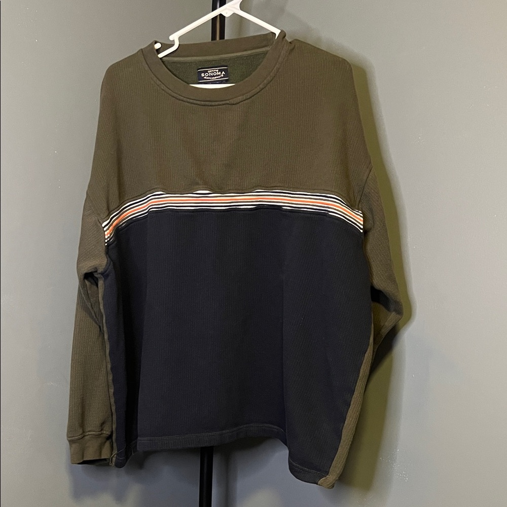 Sonoma Olive and Navy Crewneck Sweater